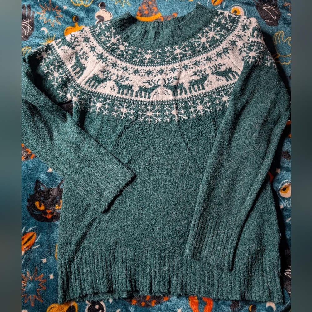 Maurices Teal and White Fair Isle Sweater